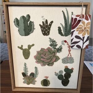New BP Home Textile Embroidery Woven Artistry Wall Art Cactus Succulent 15”x12”